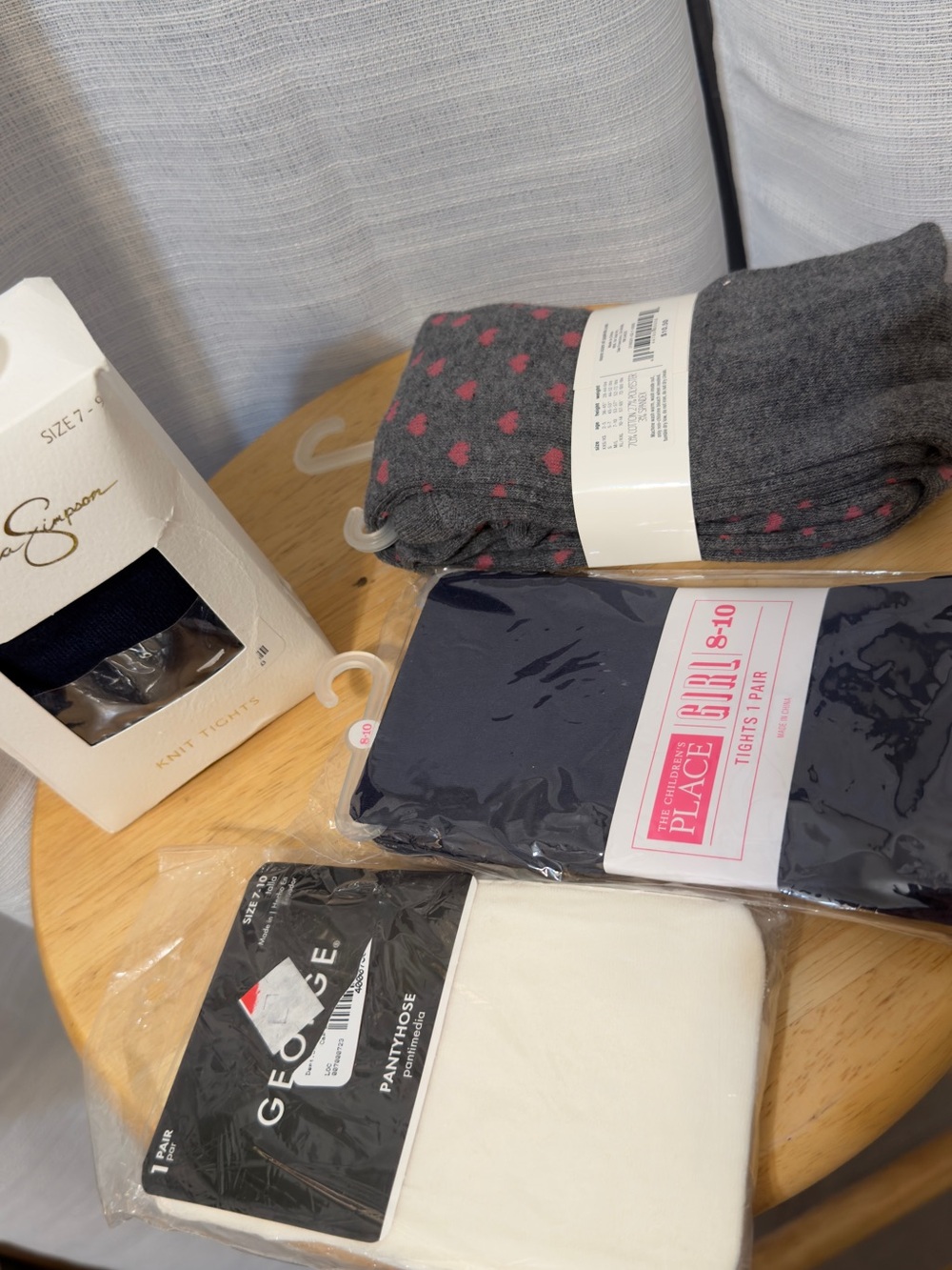 George Girls' Socks & Tights Bundle - Gray with Pink Hearts, Navy, Cream